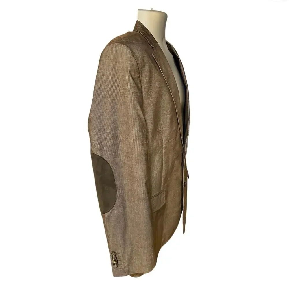 Joseph Abboud Cotton Sport Coat Brown Elbow Patch Blazer XL Classic Academia